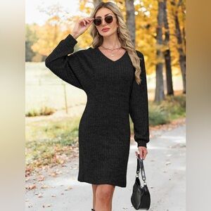 Women's Long-Sleeved Ribbed Knit Dress